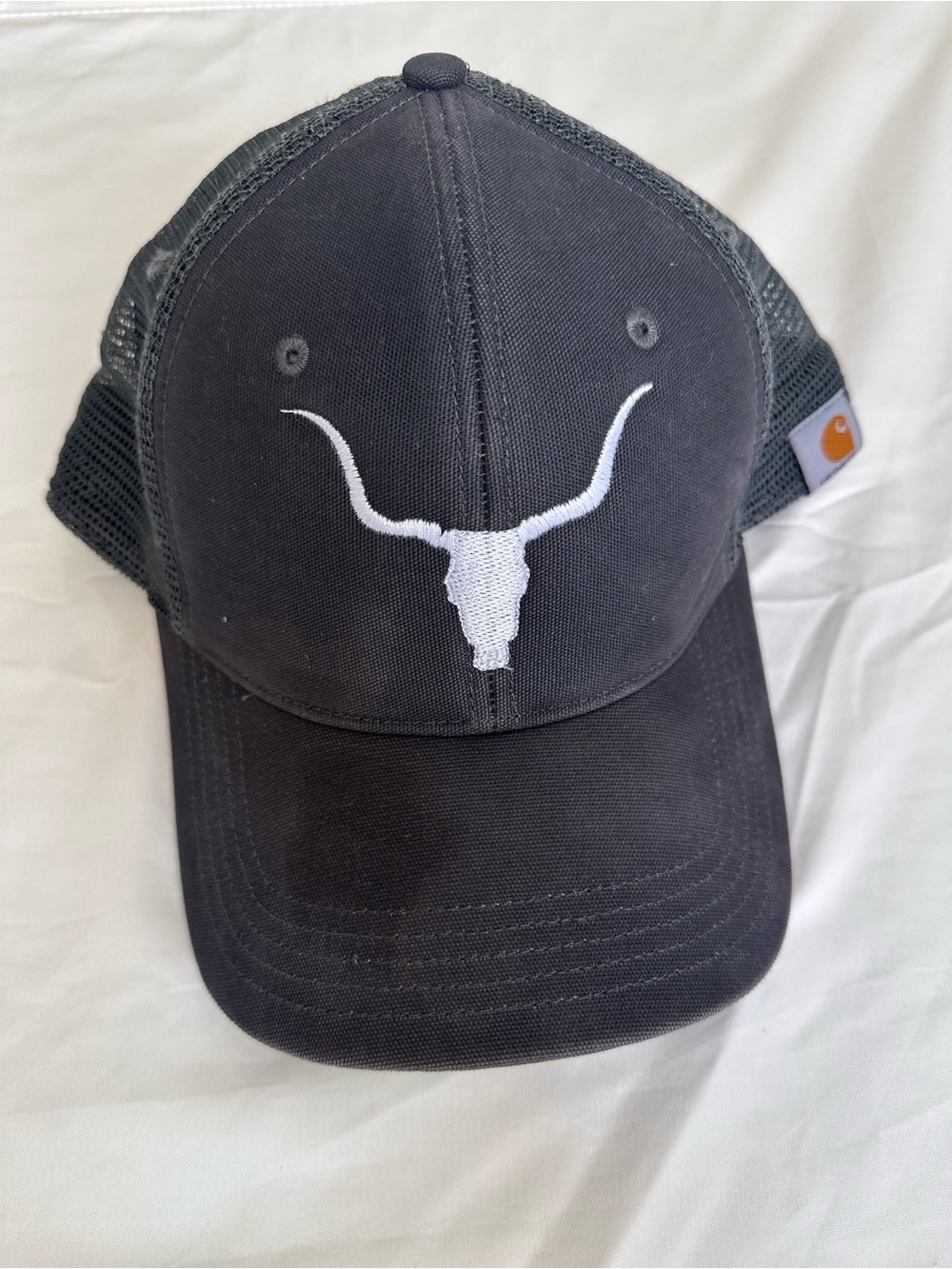 Carhartt Black Trucker Cap with White Longhorn Embroidery